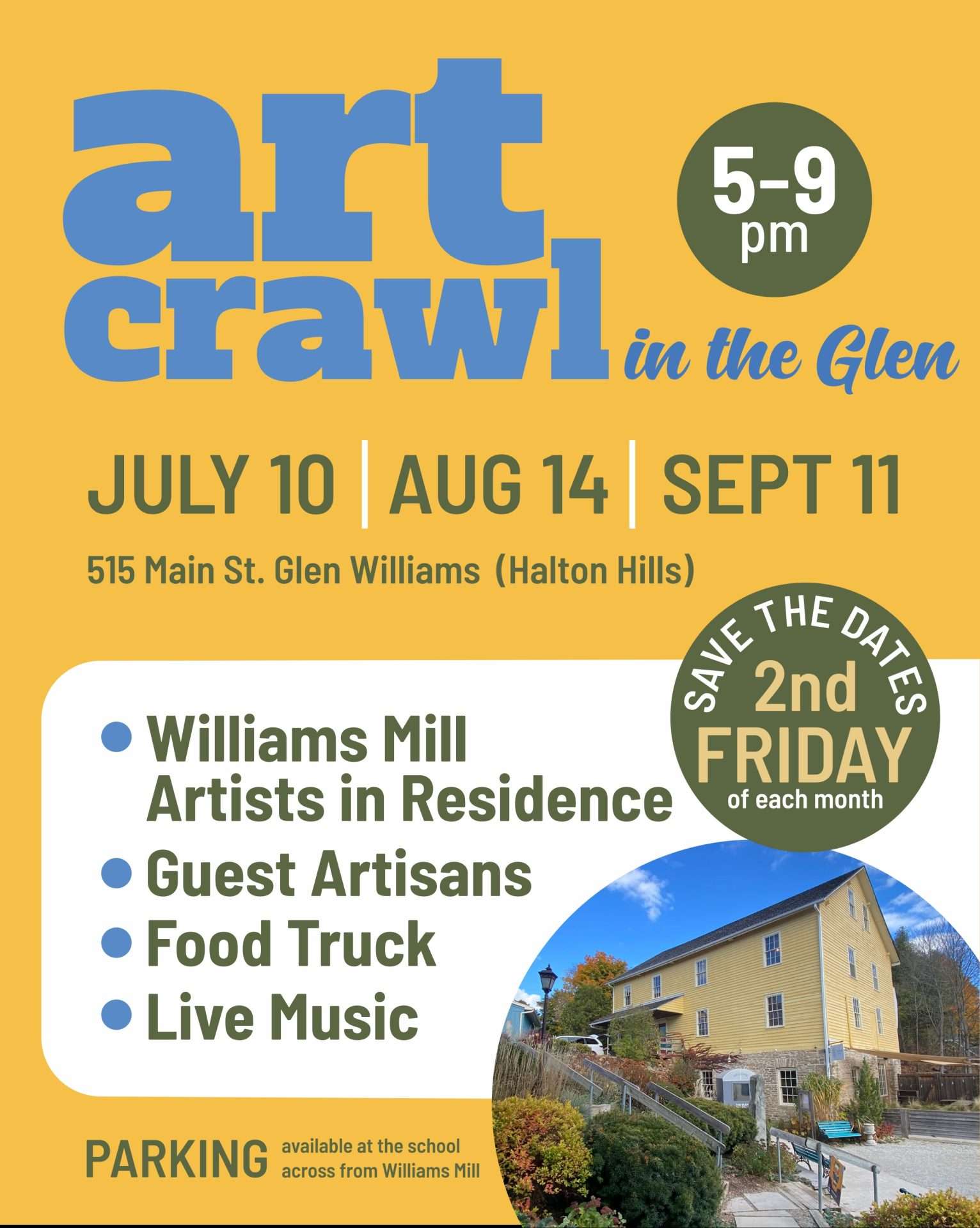 Art Crawl July 10, August 14, September 11 at Williams Mill